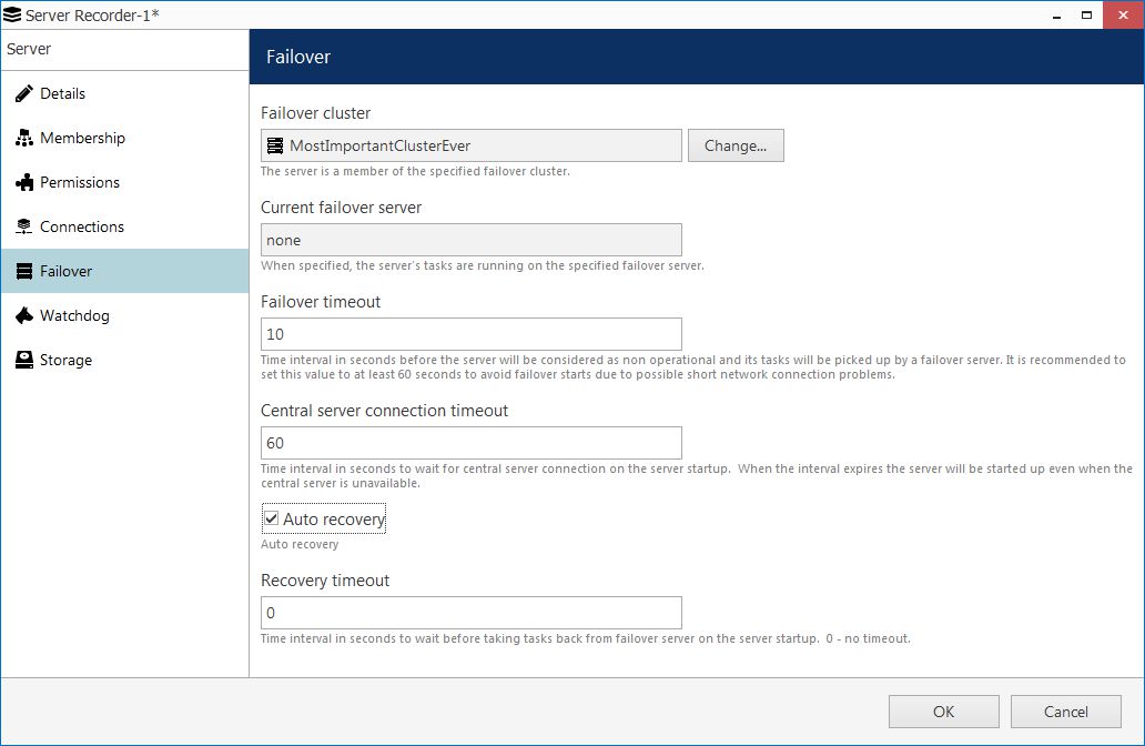 CORTROL3failover rec server settings